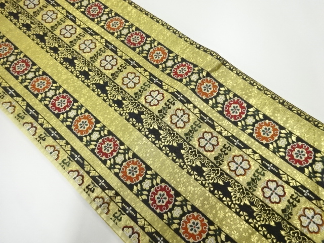 JAPANESE KIMONO / VINTAGE FUKURO OBI / WOVEN STRIPE & FLOWER